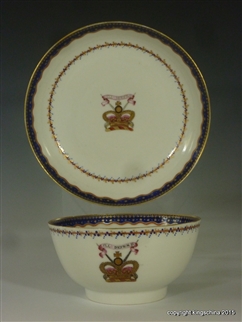 Chinese Armorial Porcelain MARITIME Tea Bowl & Saucer with CAPTAIN CHARLES LENNOX Family & Clan Arms. E.I.C. Qianlong Emperor 中国纹章瓷板乾隆帝