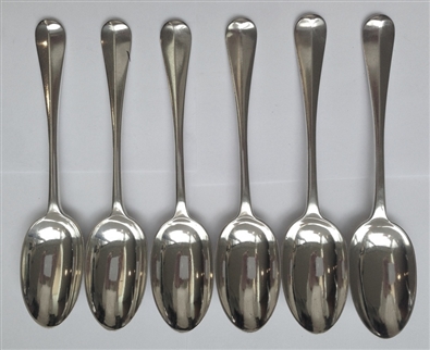 Six Antique hallmarked Sterling Silver Victorian Hanoverian Rat Tail Pattern Dessert Spoons 1897