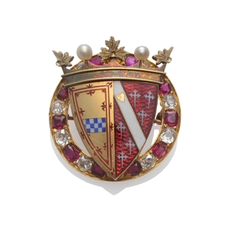 A rare and documented Victorian gold, enamel, diamond and ruby armorial brooch for the Third Marquess and Marchioness of Bute