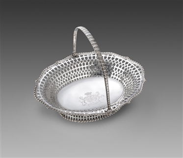 THE STOWE BASKET: A George III silver cake basket engraved with the arms of Richard Plantaganet Temple-Nugent-Brydges-Chandos Grenville, 2nd Duke of Buckingham and Chandos, KG, GCH (1797–1861)