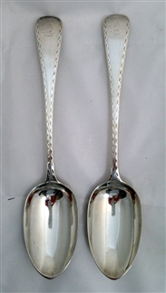 Antique Pair of Victorian Sterling Silver Hallmarked Old English wriggle edged Pattern Table Spoons 1862