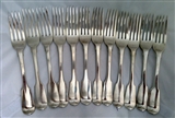 Rare matching Set of Twelve Antique hallmarked Victorian Sterling Silver Fiddle Pattern Table Forks 1847