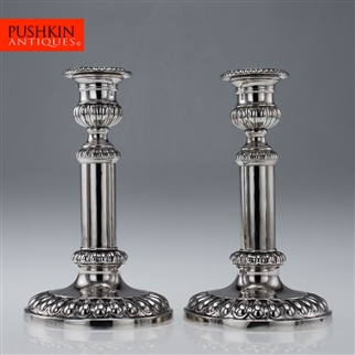 ANTIQUE 19thC RARE PAIR OF GEORGIAN SOLID SILVER TELESCOPIC CANDLESTICKS c.1809