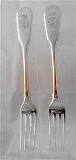 A Pair of Antique George III Sterling Silver Hallmarked Fiddle Pattern Dessert Forks 1805