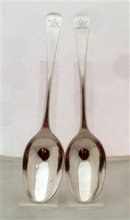 YORK Silver Pair of George III Antique Hallmarked Sterling Provincial Old English Pattern Table Spoons Circa 1780