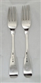 A Pair of George III Irish Antique Sterling Silver Dublin Hallmarked Fiddle Pattern Table Forks 1800