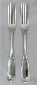 A Pair of George III Irish Antique Sterling Silver Dublin Hallmarked Fiddle Pattern Table Forks 1800
