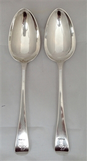 Pair of lovely Antique Victorian Sterling Silver Hallmarked Old English Pattern Table Spoons 1838