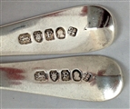 Pair of Antique George III Sterling Silver Hallmarked Old English Pattern Dessert Spoons 1801