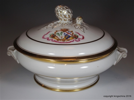 French Paris Armorial Porcelain Tureen COMTE SOULTRAIT impaling LEJEANS TOURY CHATEAU Vicomte Heraldique Francais Porcelaine de Paris Armoiries Blason