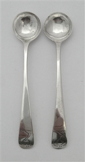 A Pair of Antique Scottish Sterling Silver Hallmarked George III Old English Pattern Salt Spoons 1804