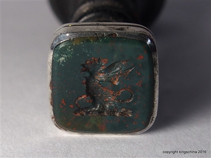 Silver Intaglio Desk Seal Family Crest Arms DRAGONS HEAD