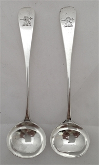 Pair Antique Victorian Exeter Silver Old English Pattern Salt Spoons 1877