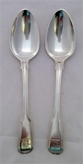 Pair of Antique Sterling Silver Fiddle and Thread Teaspoons  1809 and 11