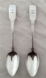 Antique hallmarked Sterling Irish Silver Pair of George III Fiddle Pattern Serving Spoons 1794