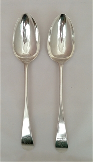 Antique Newcastle Sterling Silver George III Pair of Old English Pattern Table Spoons Circa 1800