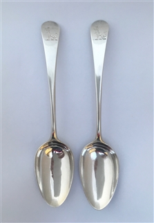 A Pair of Antique hallmarked sterling George III silver Old English Pattern tablespoons 1795