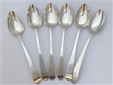 Set Six Irish Sterling Silver George III Silver Pointed End Dessert Spoons 1785/6