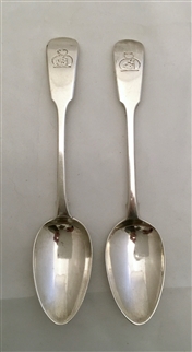 Antique Hallmarked Sterling Silver Pair George III Silver Fiddle Pattern Teaspoons 1818