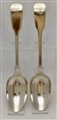 Pair Antique Early Victorian Sterling Silver Fiddle pattern serving spoons, 1838