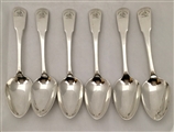 Set Six Antique Scottish Sterling Silver Oar pattern dessert spoons, 1814
