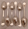 Set Six Antique Scottish Sterling Silver Oar pattern dessert spoons, 1814