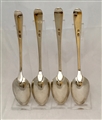 Set four Antique George III Indian Colonial Silver Sterling Silver marked Old English pattern dessert spoons