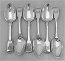 Six William IV Sterling Silver Fiddle Pattern Dessert Spoons