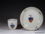 Chinese Armorial Porcelain Cup & Saucer GARLAND Family Crest Coat Arms