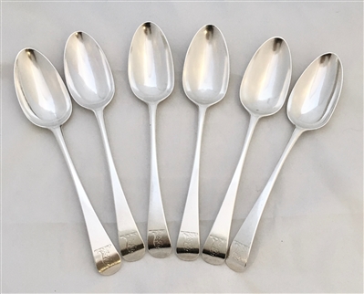 Antique Early George III Sterling Silver Set Six Old English Pattern Tablespoons 1774