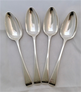 Antique George III Sterling Silver Set Four Old English Pattern Dessert Spoons 1798