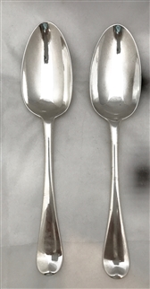 Pair George II Hallmarked Sterling Silver Hanoverian Pattern Table Spoons 1750