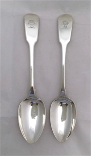 Pair Antique George IV Sterling Silver Fiddle Pattern Dessert Spoon 1823