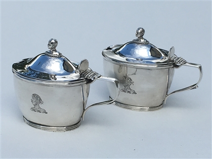 Rare and unusual pair of Antique Victorian sterling silver mustard pots