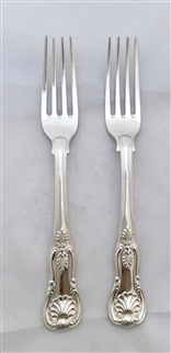 Antique Early Victorian Sterling Silver Pair Kings Pattern Dessert Forks 1841