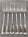 Antique Sterling Silver Victorian Set of Six Fiddle Pattern Table Forks 1851