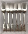 Antique Sterling Silver Victorian Set of Six Fiddle Pattern Table Forks 1851