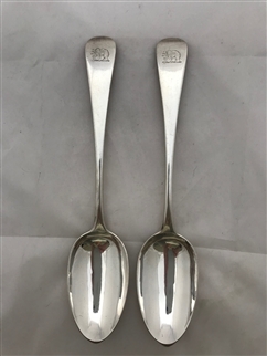 Pair Antique Sterling Silver Hallmarked Old English Pattern Table Spoons 1847