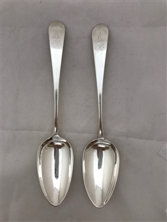 Antique Sterling Silver Scottish George III Pair Celtic Point Pattern Tablespoons 1801