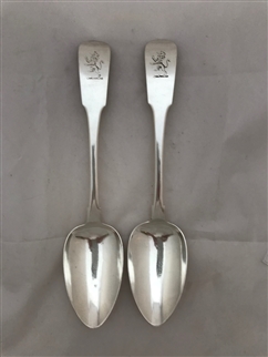 Antique Sterling Silver Pair Irish Fiddle Pattern Tablespoons 1814