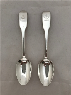 Antique sterling Silver Pair Victorian Fiddle Pattern Teaspoons 1838