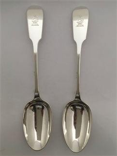 Antique Sterling Silver Pair George V Fiddle Pattern Tablespoons 1925