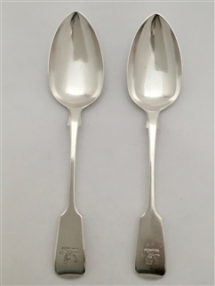 Antique Sterling Silver Pair Victorian Fiddle Pattern Teaspoons 1848