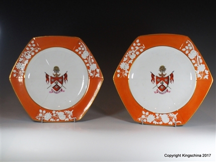 Pair Armorial Porcelain Plates HAMILTON of Cadzow BARDOWIE CASTLE
