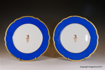 Pair PARIS Armorial PORCELAIN Plates LEEK CREST COAT ARMS