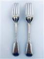 Pair Antique Sterling Silver Hallmarked Victorian Fiddle and Thread Pattern Table Forks 1856
