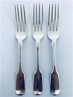 A set of three Victorian Exeter Sterling Silver Hallmarked Fiddle Pattern Dessert Forks 1851