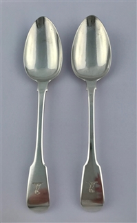 A pair of Antique Silver Hallmarked George III Fiddle Pattern Tablespoons 1813