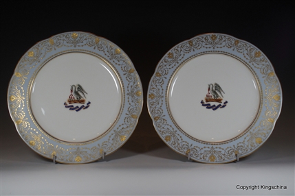 Pair Armorial Porcelain Plates Coat Arms Crest Clan