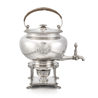 ROYAL PRESENTATION TO THE KING'S DOCTOR: A George III silver tea urn, stand and lamp